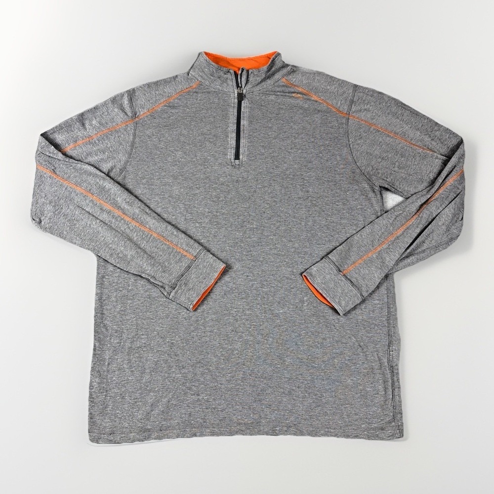 Tasc Performance Quarter Zip Pullover Mens M Gray Orange Bamboo Blend Active